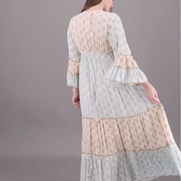 Ditsy Print Boho Beach Wedding Maxi Dress Hippie Gypsy Festival Layered Prairie - Picture 2 of 6